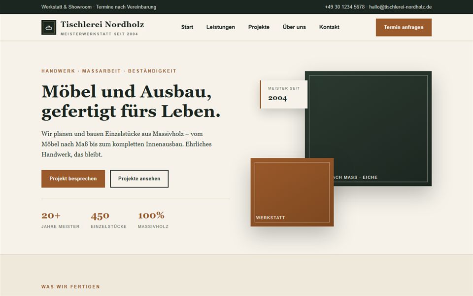 Layout-Vorschau „Tischlerei Nordholz“ – Komplett Layout